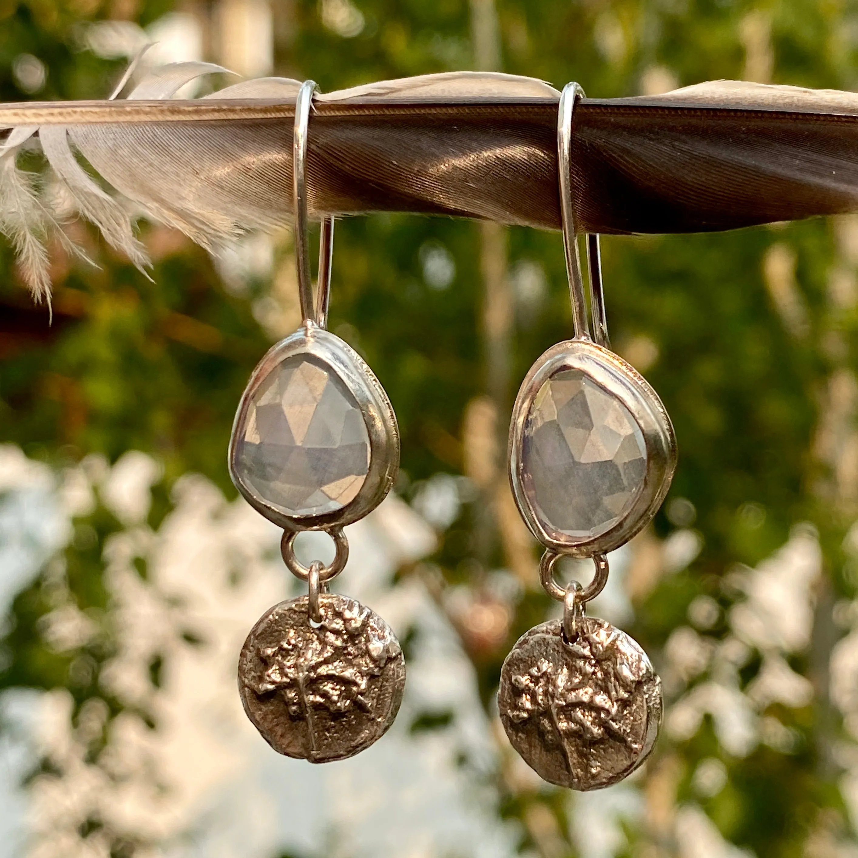 Lavender Quartz and hand cast Botanical Charm Sterling Silver Earrings