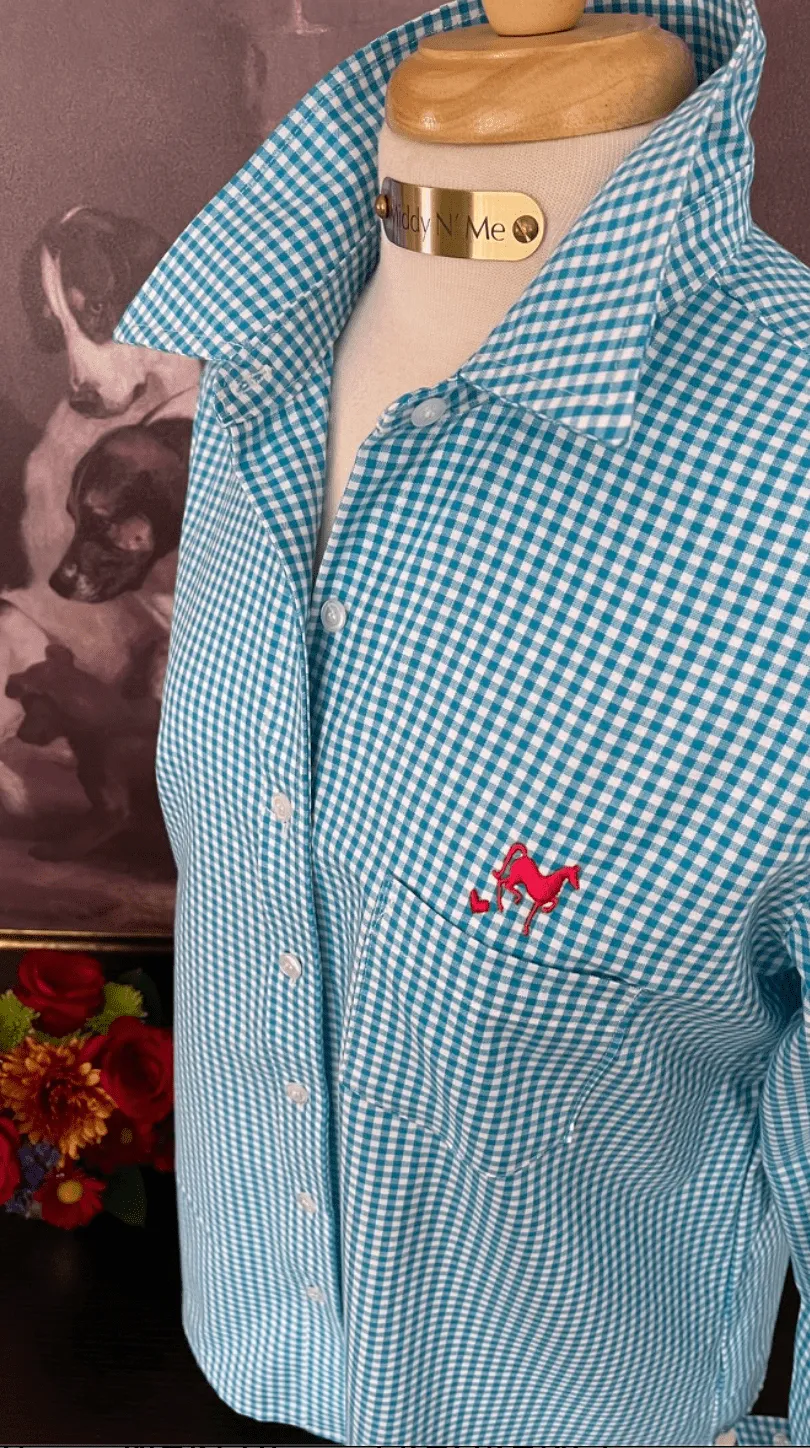 LOVE MIDDY SHIRT IN TURQOISE GINGHAM