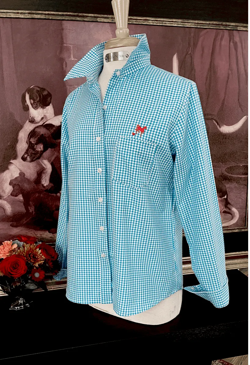 LOVE MIDDY SHIRT IN TURQOISE GINGHAM