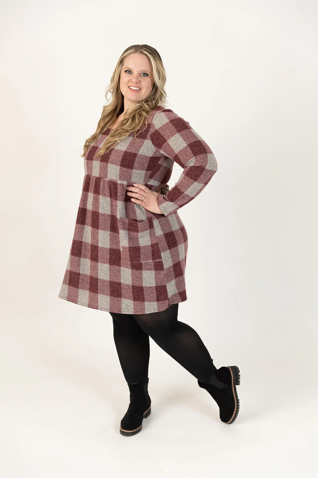 Maureen Long Sleeve Plaid Dress Curvy