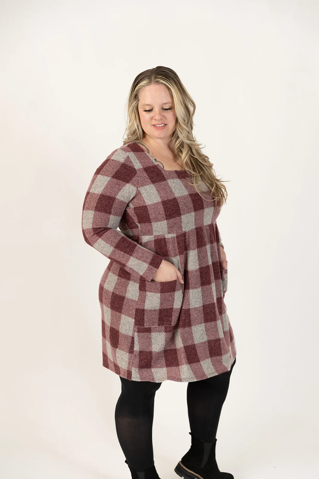 Maureen Long Sleeve Plaid Dress Curvy