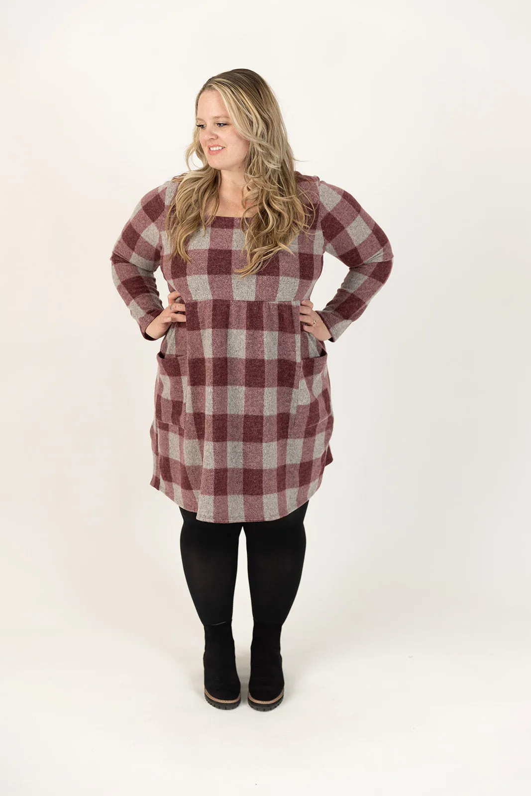 Maureen Long Sleeve Plaid Dress Curvy