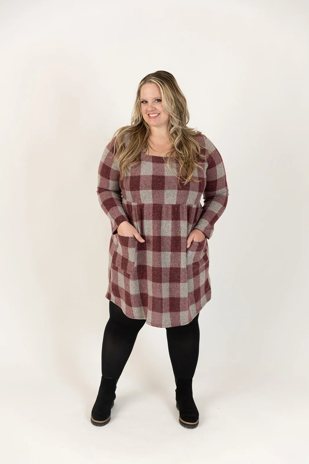 Maureen Long Sleeve Plaid Dress Curvy