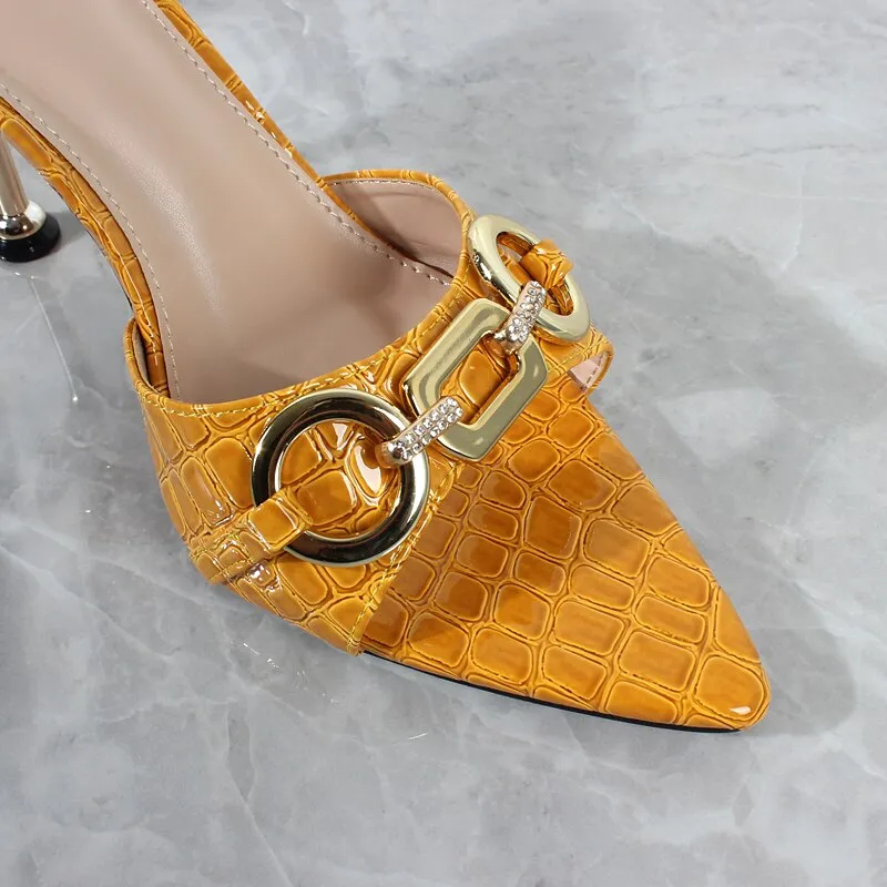 New Pointed High Heel Sandals Metal Decorative Stiletto