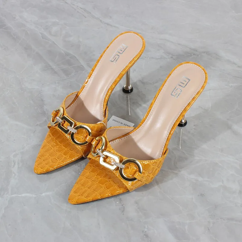 New Pointed High Heel Sandals Metal Decorative Stiletto