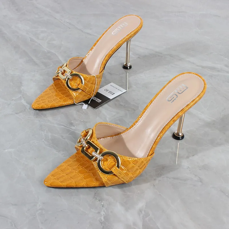 New Pointed High Heel Sandals Metal Decorative Stiletto
