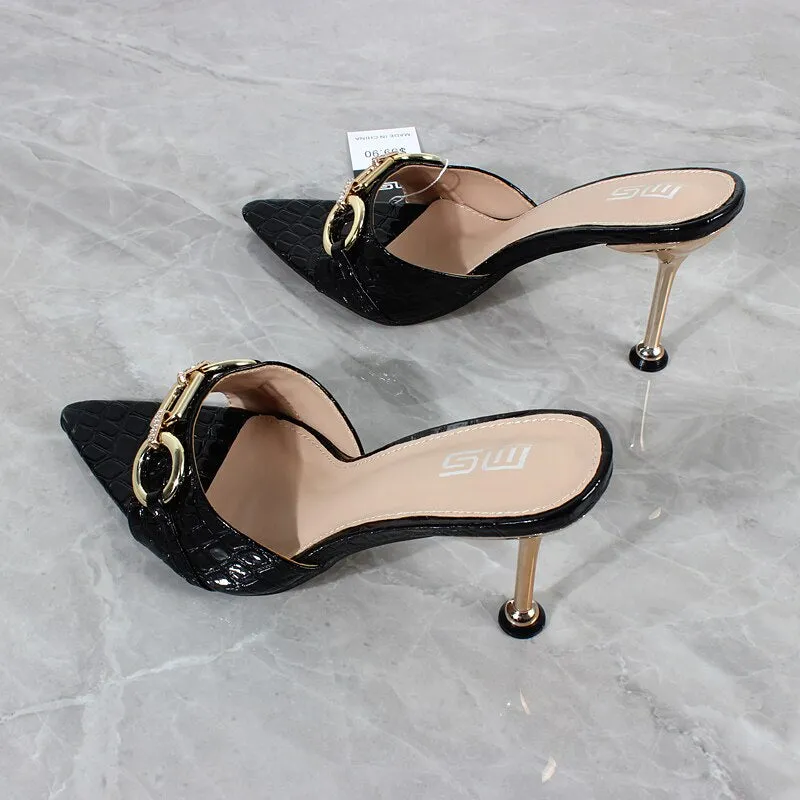 New Pointed High Heel Sandals Metal Decorative Stiletto