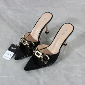 New Pointed High Heel Sandals Metal Decorative Stiletto