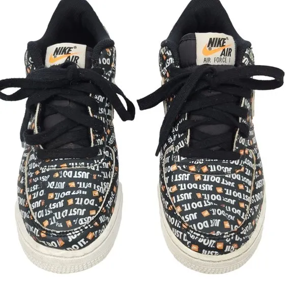Nike Just Do It Air Force 1 Sneakers Kids Size 6.5 Youth AO3977 Black White Logo