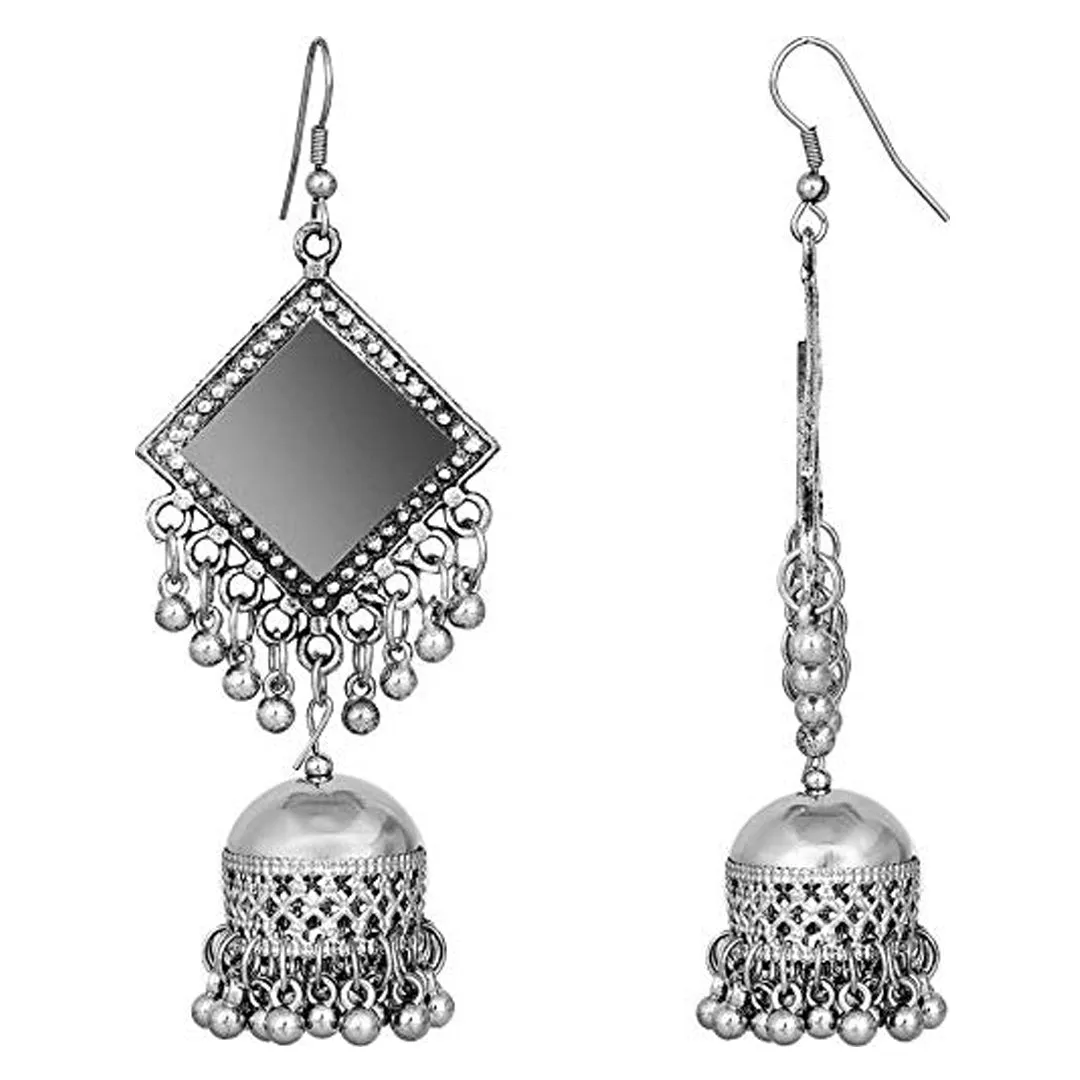 Pack of 2 Square Mirror Golden and Silver Beads Jhumki