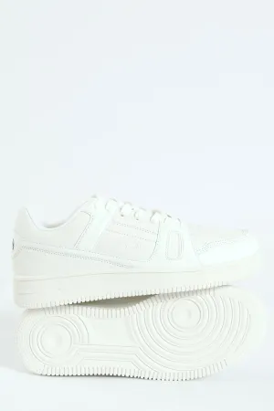 Panelled Closed Toe Lace Up Sneaker - White/White