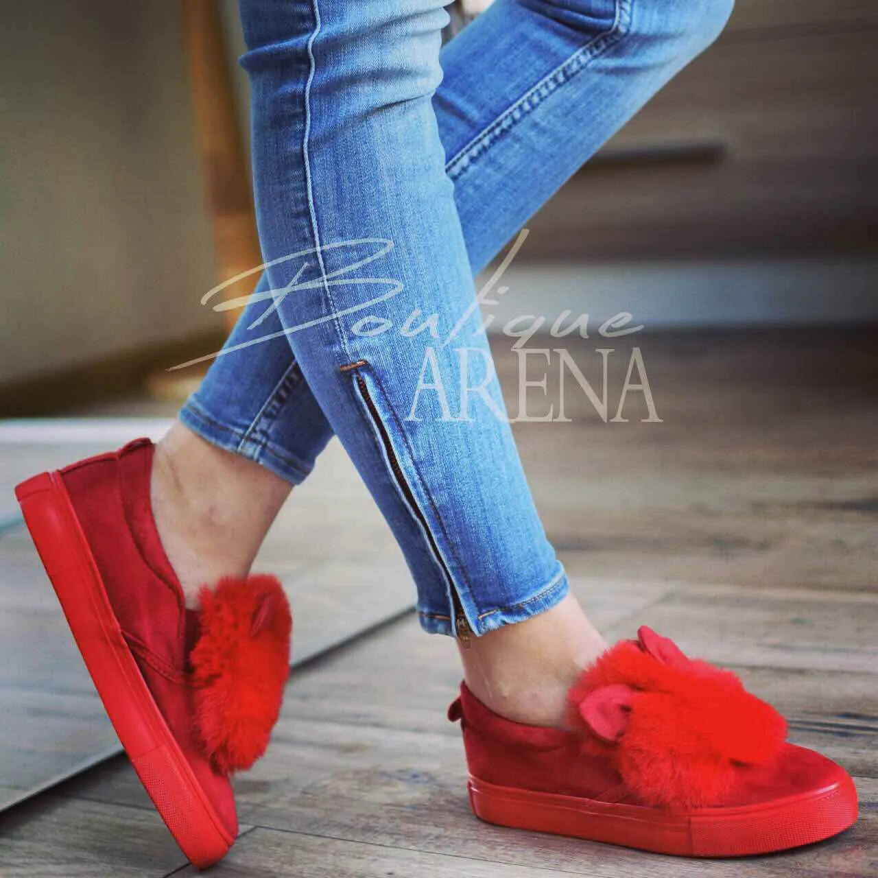 Pantofi casual dama cu urechi Benigno rosii