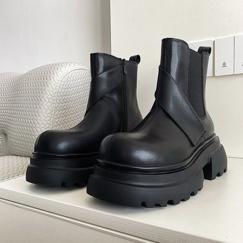 PU Leather Chelsea Boots with Zipper