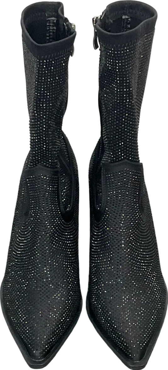 Public Desire Black Wild One Dimante Western Cowboy Boots UK 7 EU 40 👠