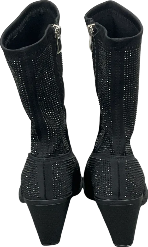 Public Desire Black Wild One Dimante Western Cowboy Boots UK 7 EU 40 👠