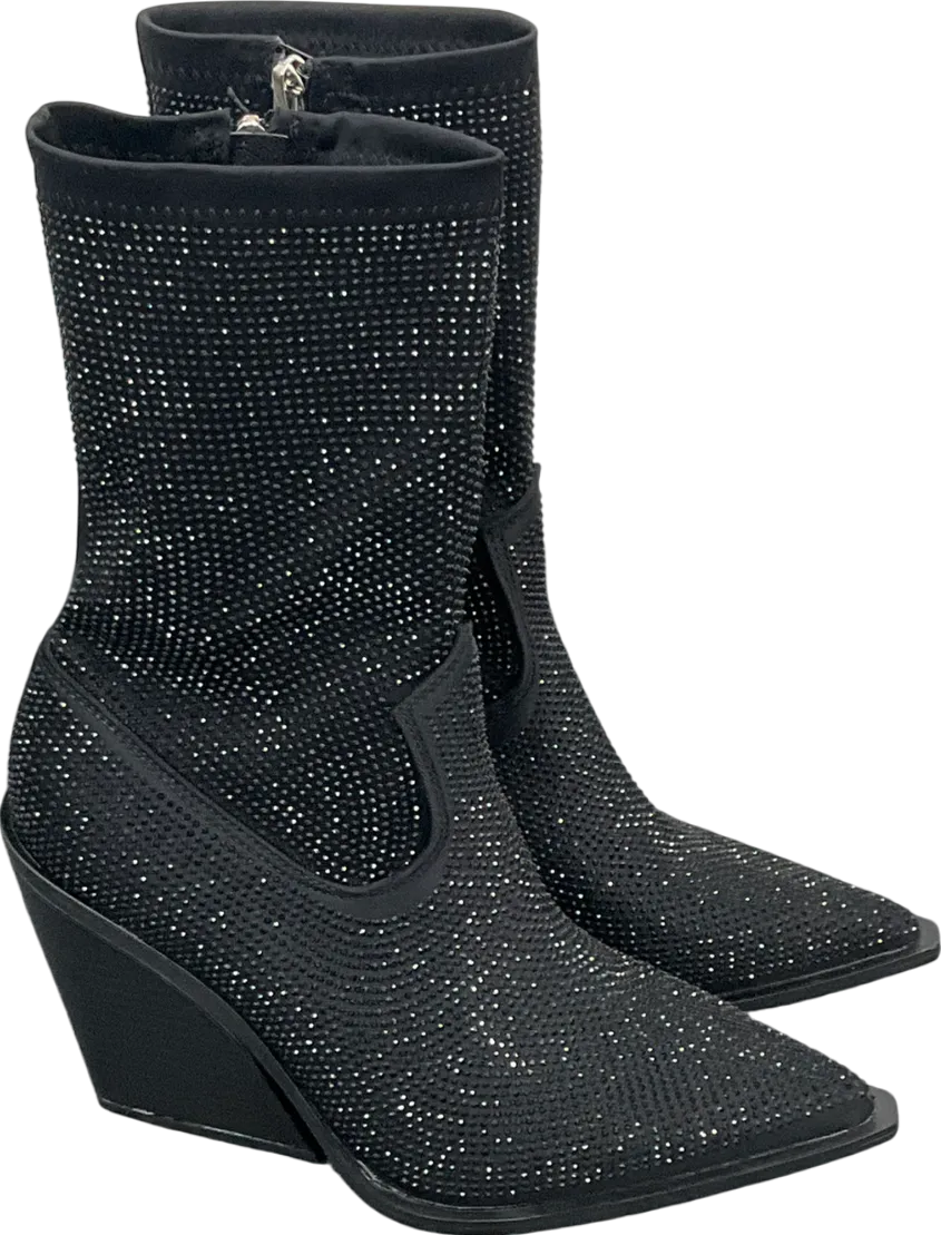 Public Desire Black Wild One Dimante Western Cowboy Boots UK 7 EU 40 👠