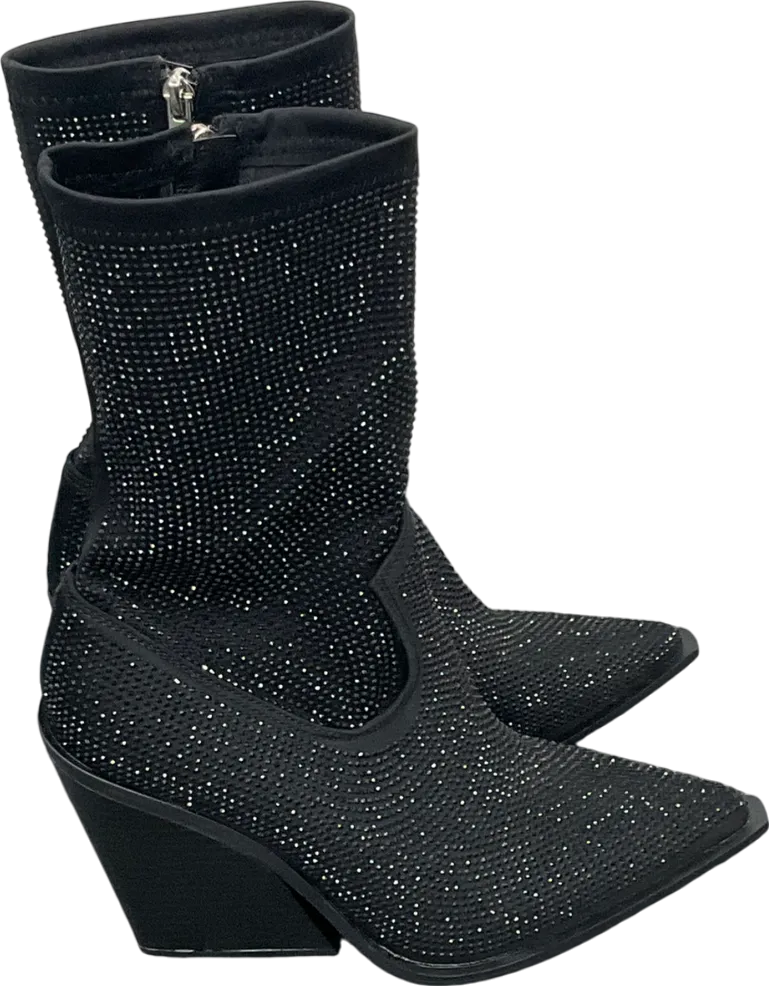 Public Desire Black Wild One Dimante Western Cowboy Boots UK 7 EU 40 👠