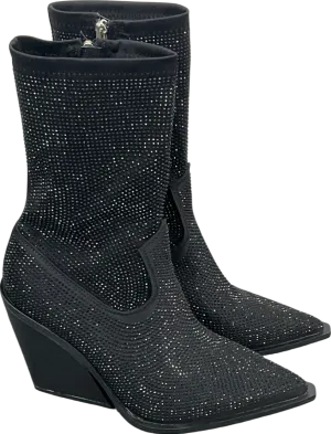 Public Desire Black Wild One Dimante Western Cowboy Boots UK 7 EU 40 👠