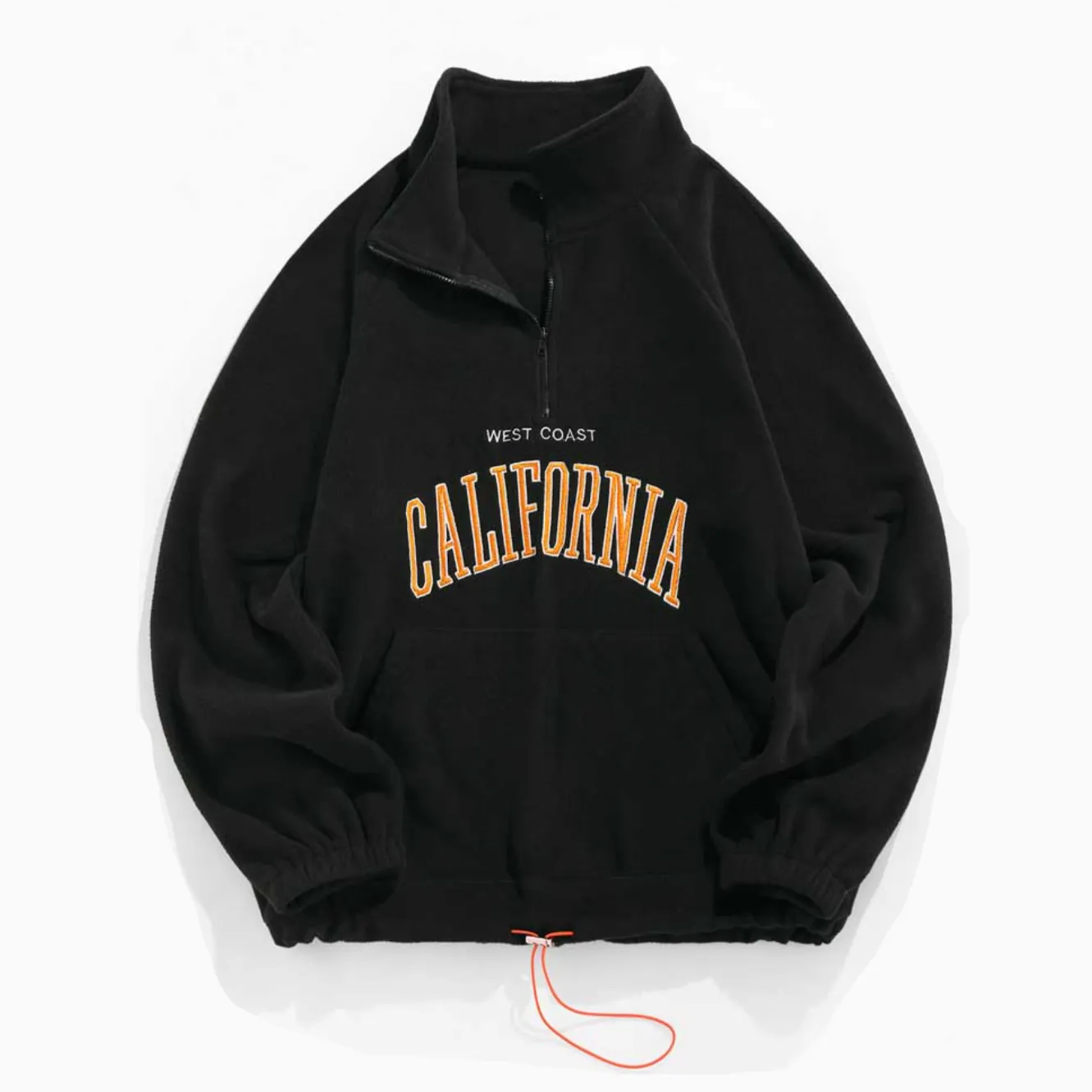 "CALIFORNIA" Sweat-shirt Polaire Col Camionneur Vintage Noir - URB1™