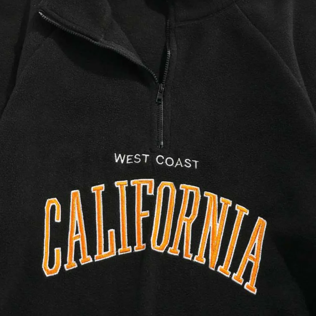 "CALIFORNIA" Sweat-shirt Polaire Col Camionneur Vintage Noir - URB1™