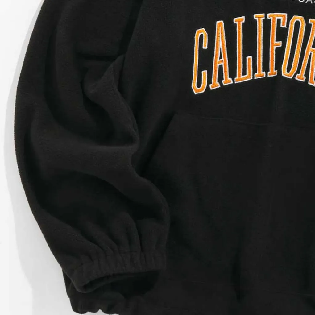 "CALIFORNIA" Sweat-shirt Polaire Col Camionneur Vintage Noir - URB1™