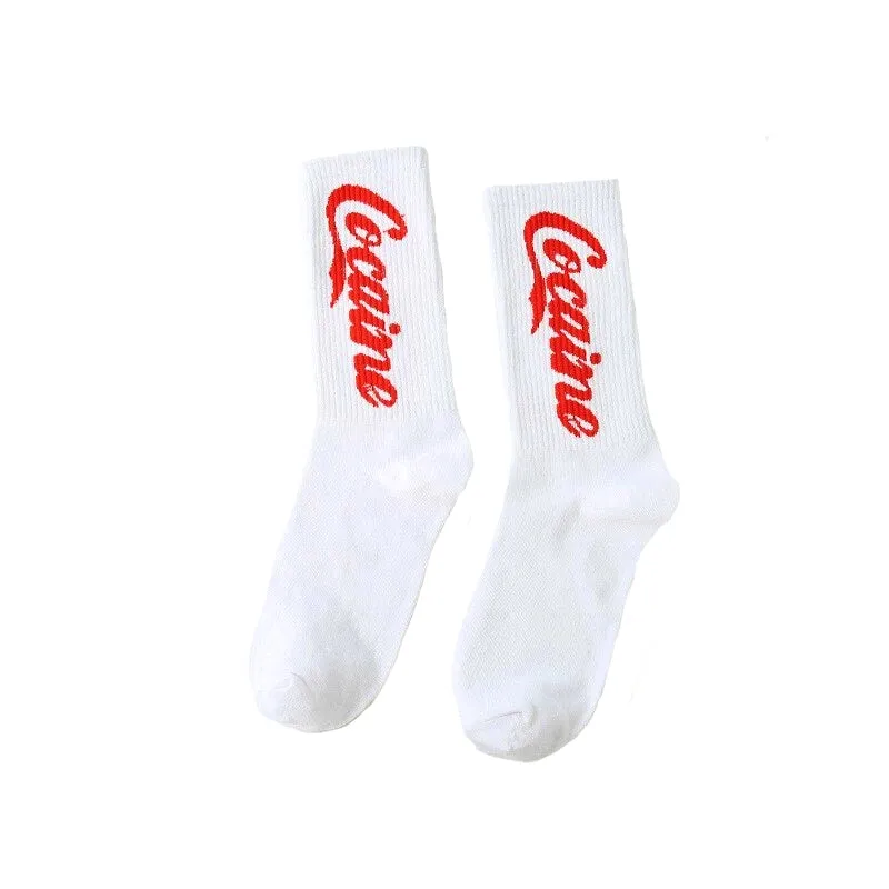 "COCAINE" Chaussettes Montantes Streetwear Blanc - URB1™