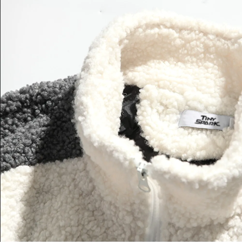 "CONTENTED" Pull Gilet à Zip Fourrure mouton Blanc - URB1™