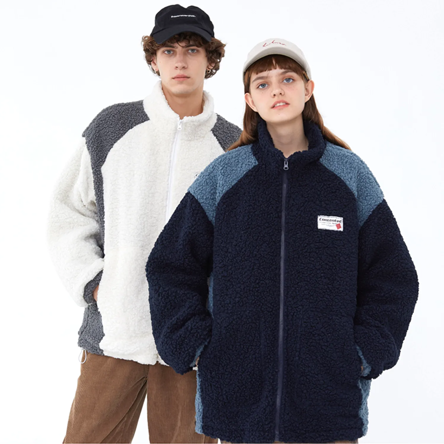 "CONTENTED" Pull Gilet à Zip Fourrure mouton Blanc - URB1™