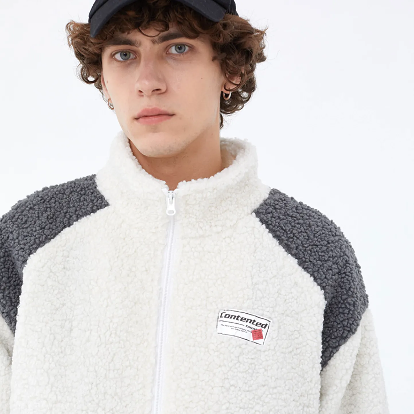"CONTENTED" Pull Gilet à Zip Fourrure mouton Blanc - URB1™