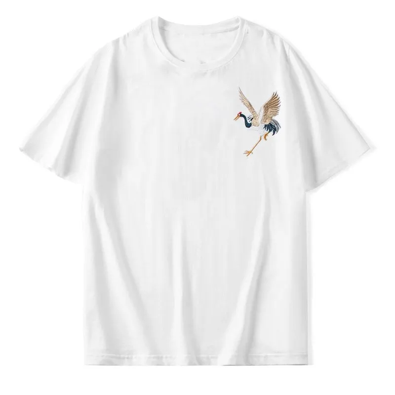 "CRANE" T-shirt Blanc Oversize Brodé - URB1™