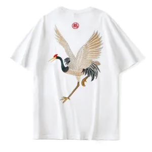 "CRANE" T-shirt Blanc Oversize Brodé - URB1™