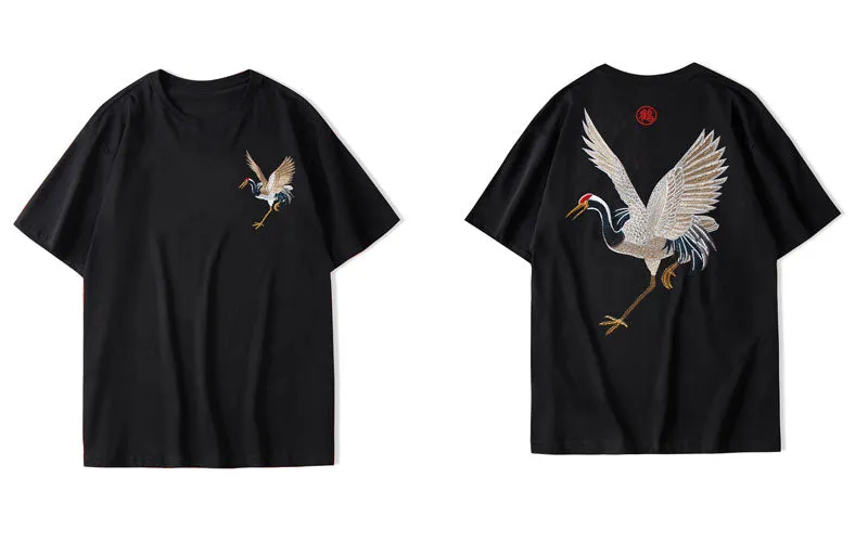 "CRANE" T-shirt Blanc Oversize Brodé - URB1™
