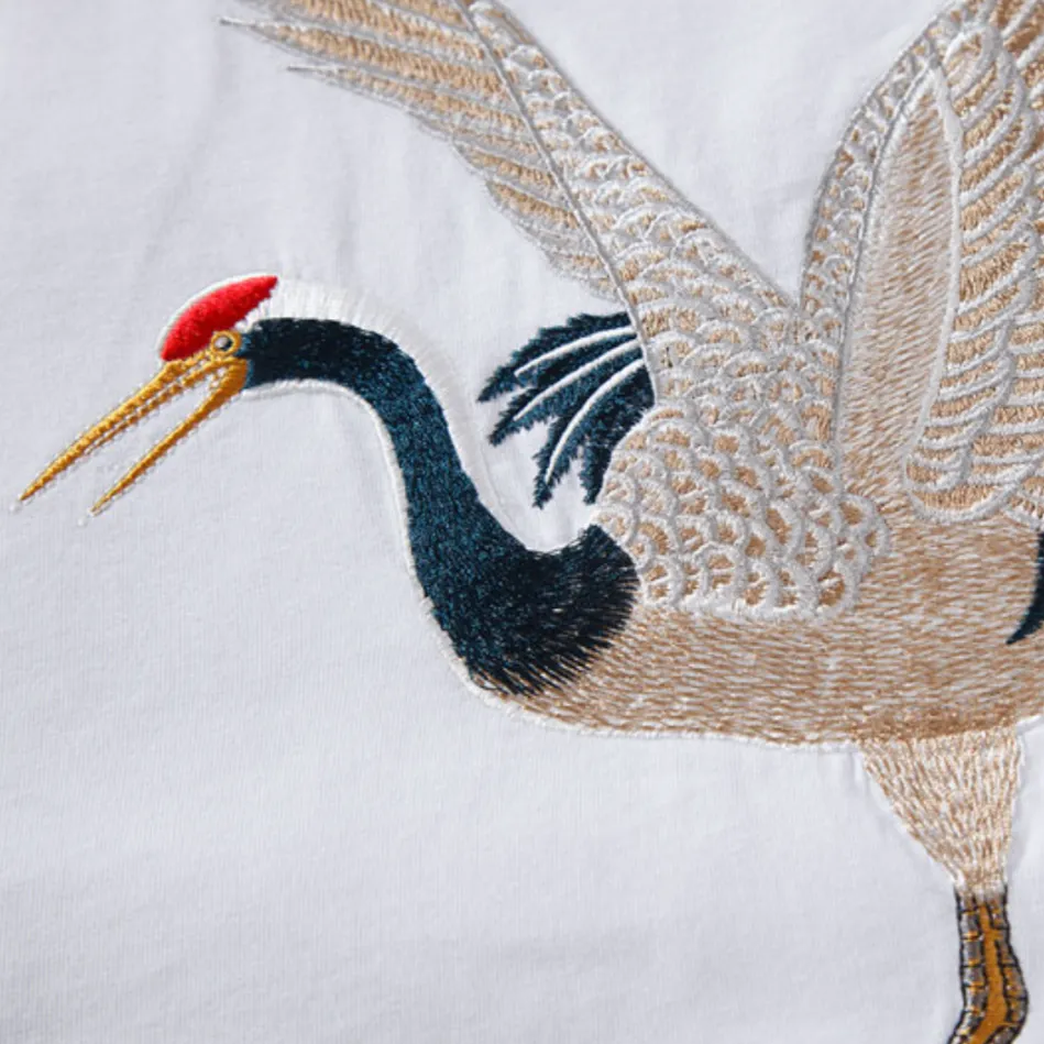 "CRANE" T-shirt Blanc Oversize Brodé - URB1™