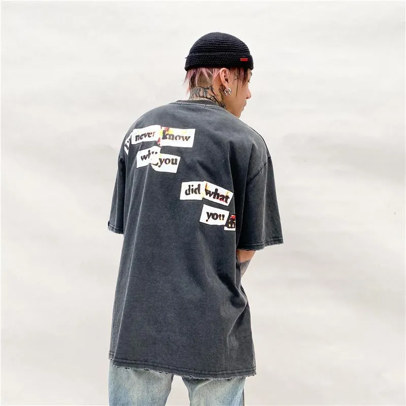 "DISTORTED" T-shirt Noir Oversize Imprimé Streetwear - URB1™