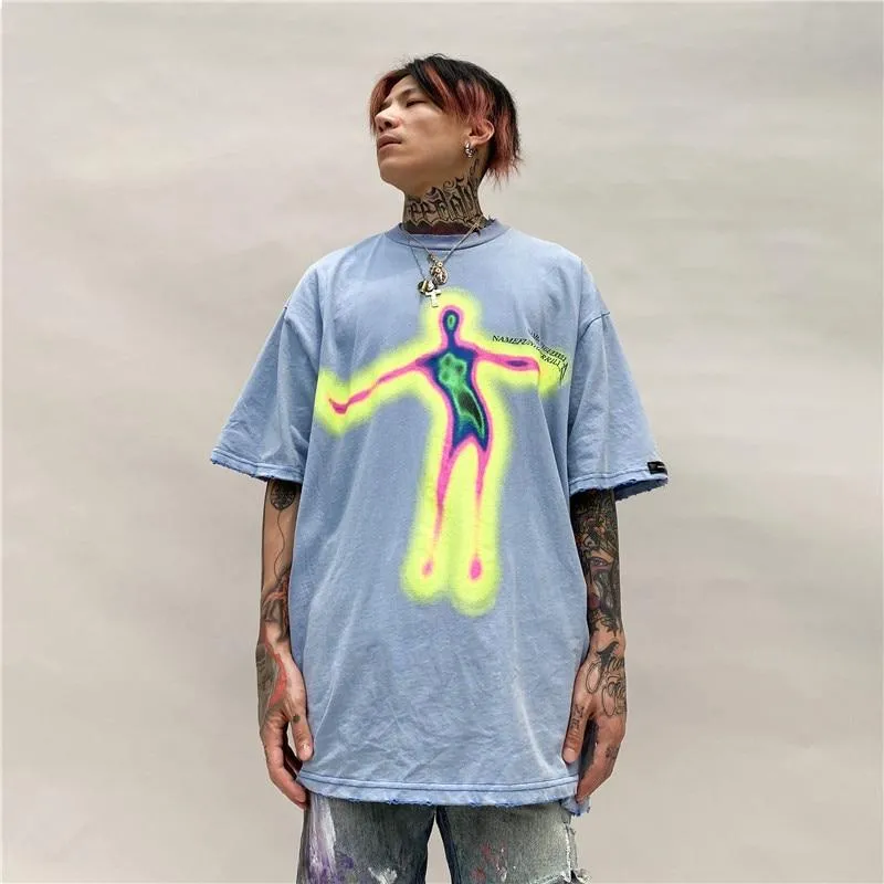 "DISTORTED" T-shirt Noir Oversize Imprimé Streetwear - URB1™