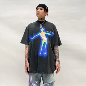 "DISTORTED" T-shirt Noir Oversize Imprimé Streetwear - URB1™
