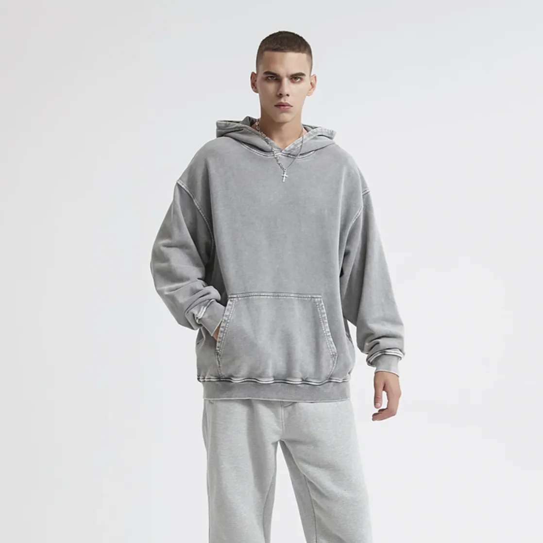 "DLVD" Sweat-shirt Hoodie à capuche Délavé Gris - URB1™