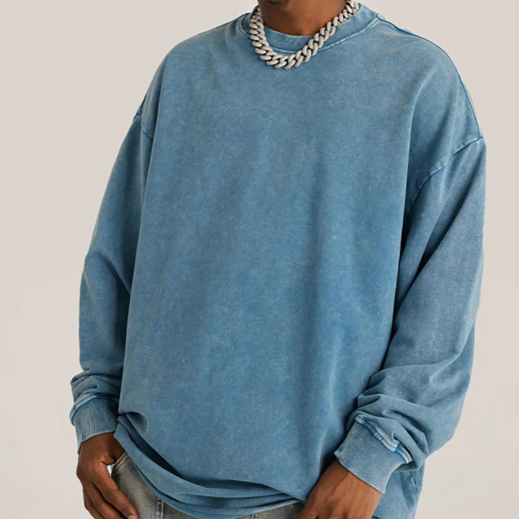 "DLVD" T-shirt Manches longues Molletonné Délavé Bleu - URB1™