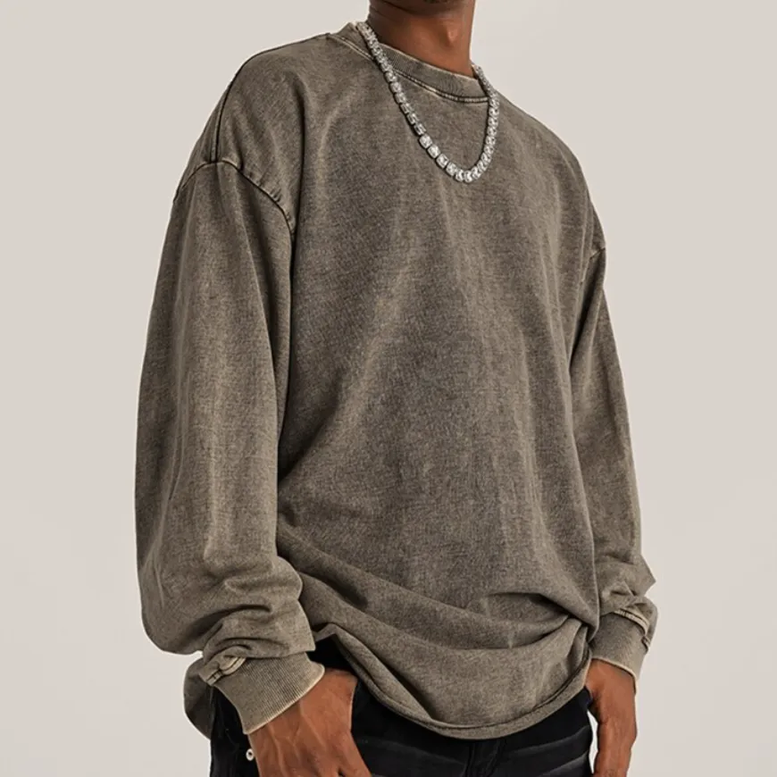 "DLVD" T-shirt Manches longues Molletonné Délavé Vert - URB1™