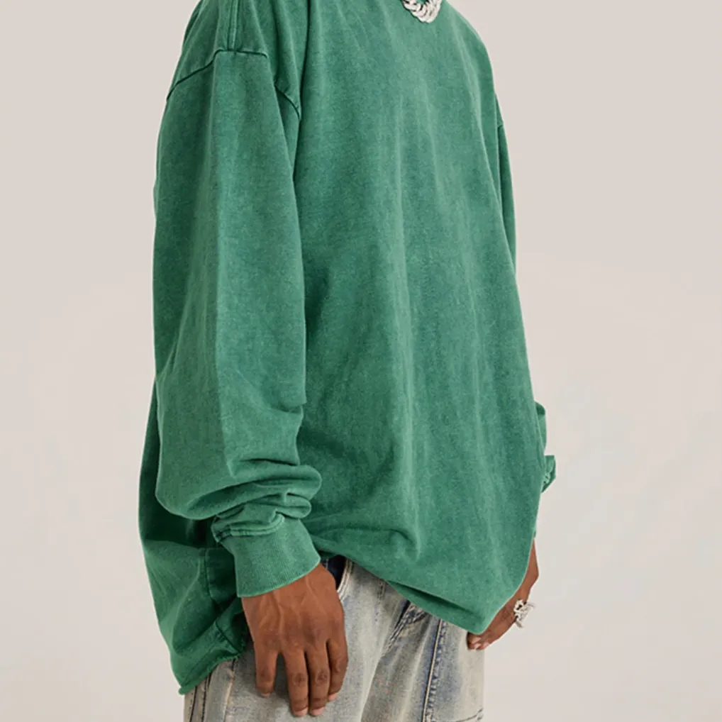 "DLVD" T-shirt Manches longues Molletonné Délavé Vert - URB1™