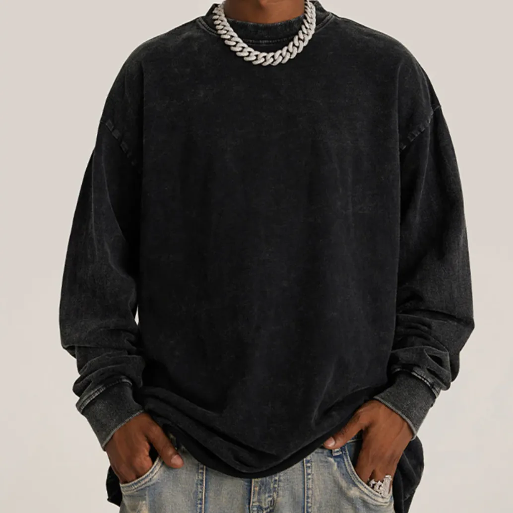 "DLVD" T-shirt Manches longues Molletonné Délavé Vert - URB1™