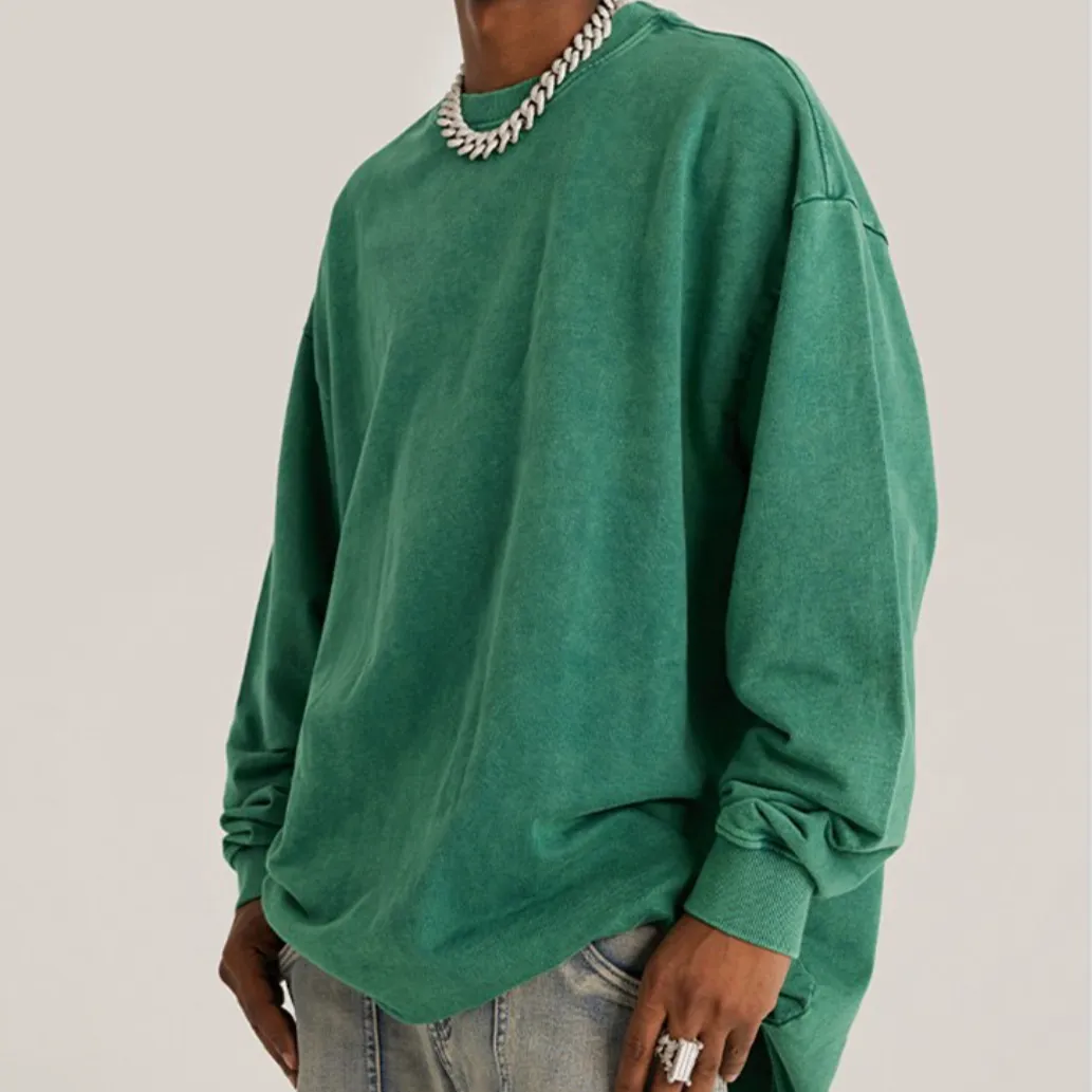 "DLVD" T-shirt Manches longues Molletonné Délavé Vert - URB1™