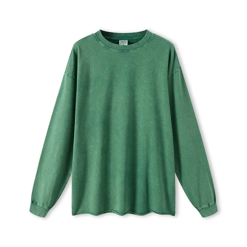 "DLVD" T-shirt Manches longues Molletonné Délavé Vert - URB1™