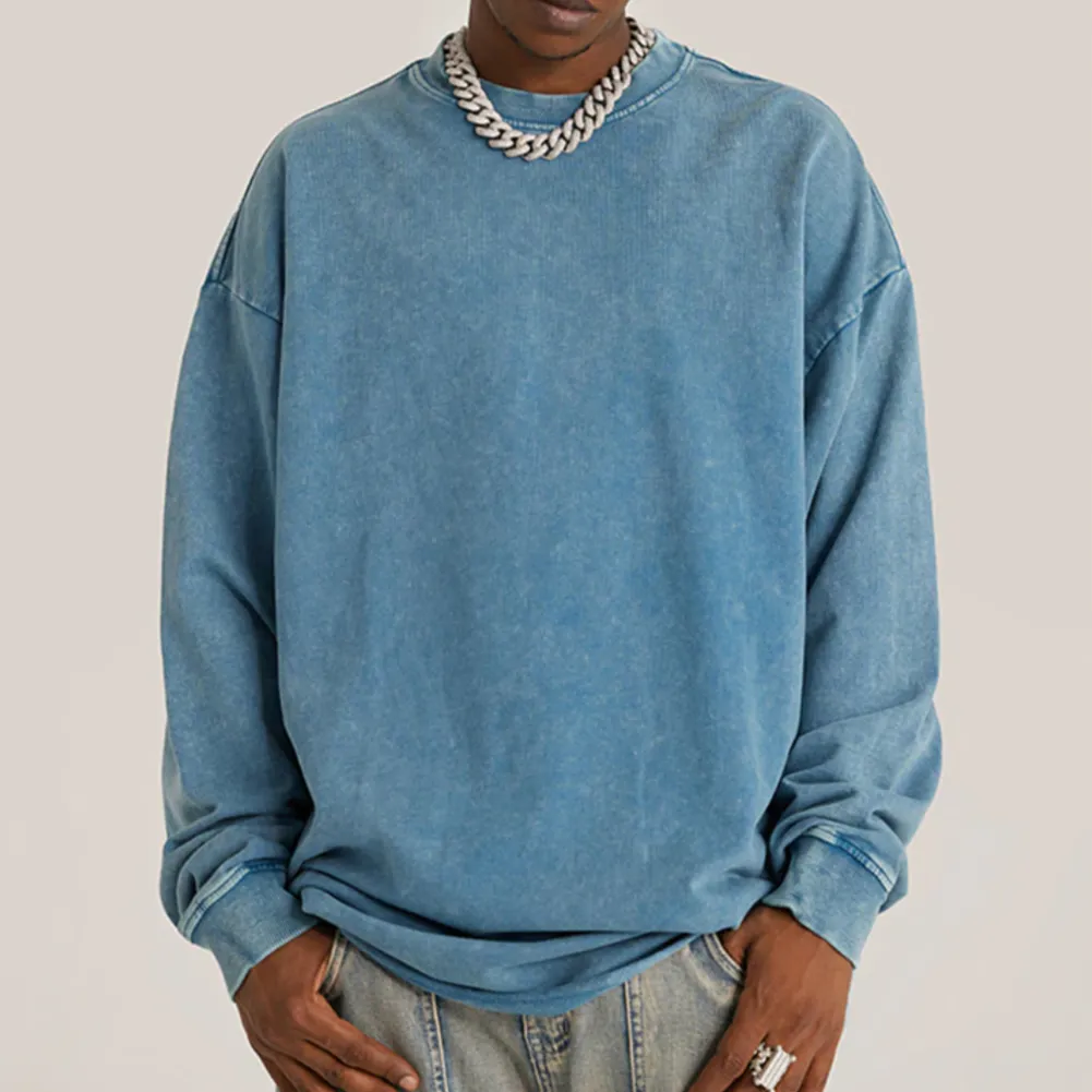 "DLVD" T-shirt Manches longues Molletonné Délavé Vert - URB1™