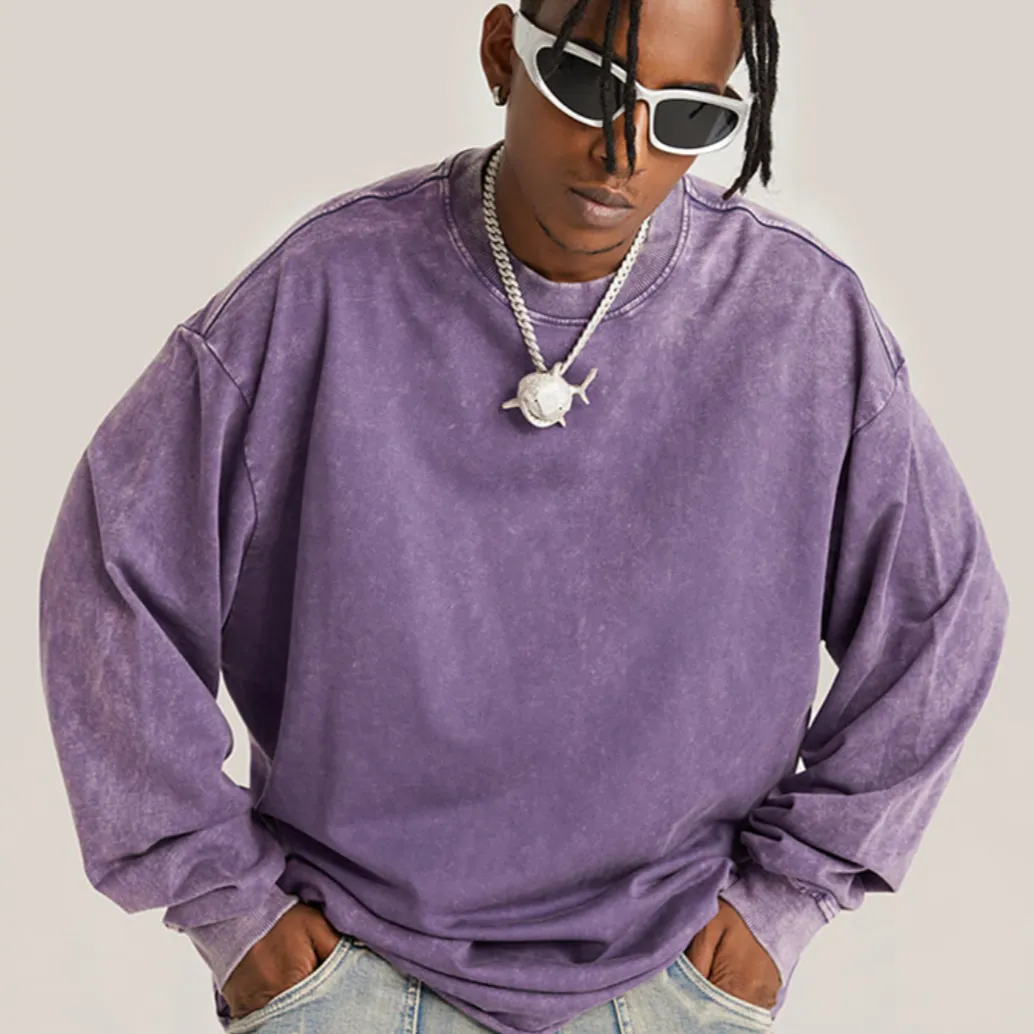 "DLVD" T-shirt Manches longues Molletonné Délavé Violet - URB1™