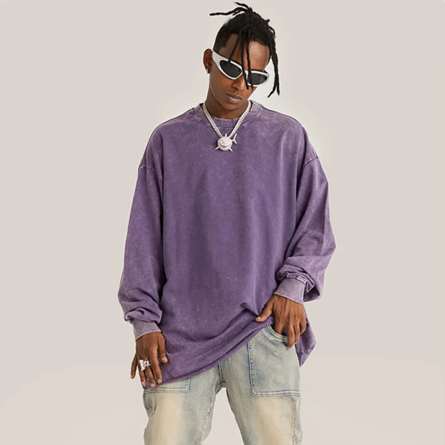 "DLVD" T-shirt Manches longues Molletonné Délavé Violet - URB1™