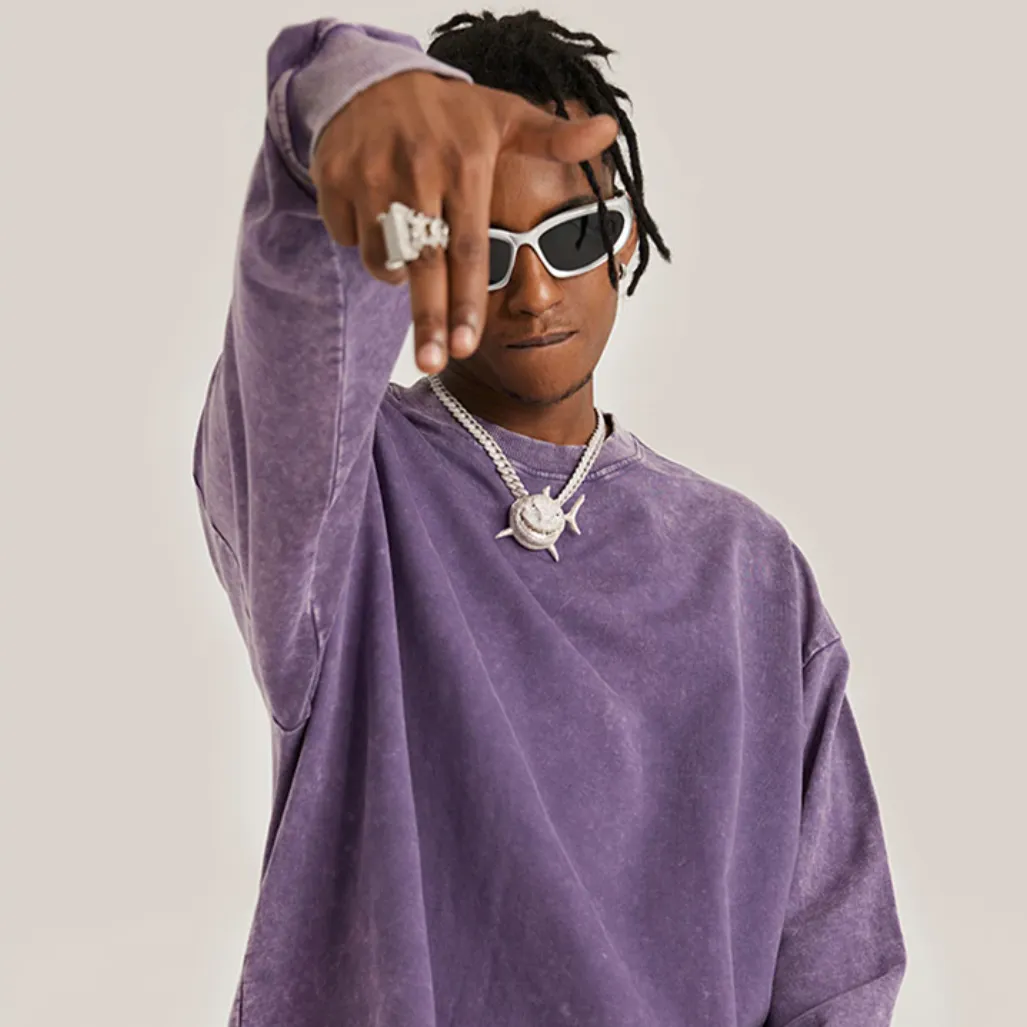 "DLVD" T-shirt Manches longues Molletonné Délavé Violet - URB1™