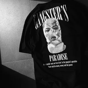 "GANGSTER'S PARADISE" T-shirt Noir Oversize Imprimé Streetwear - URB1™