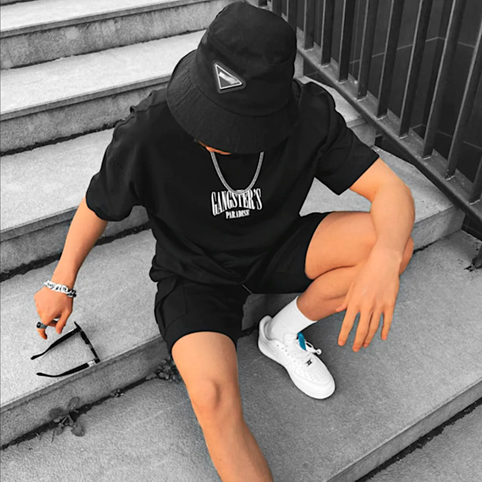 "GANGSTER'S PARADISE" T-shirt Noir Oversize Imprimé Streetwear - URB1™