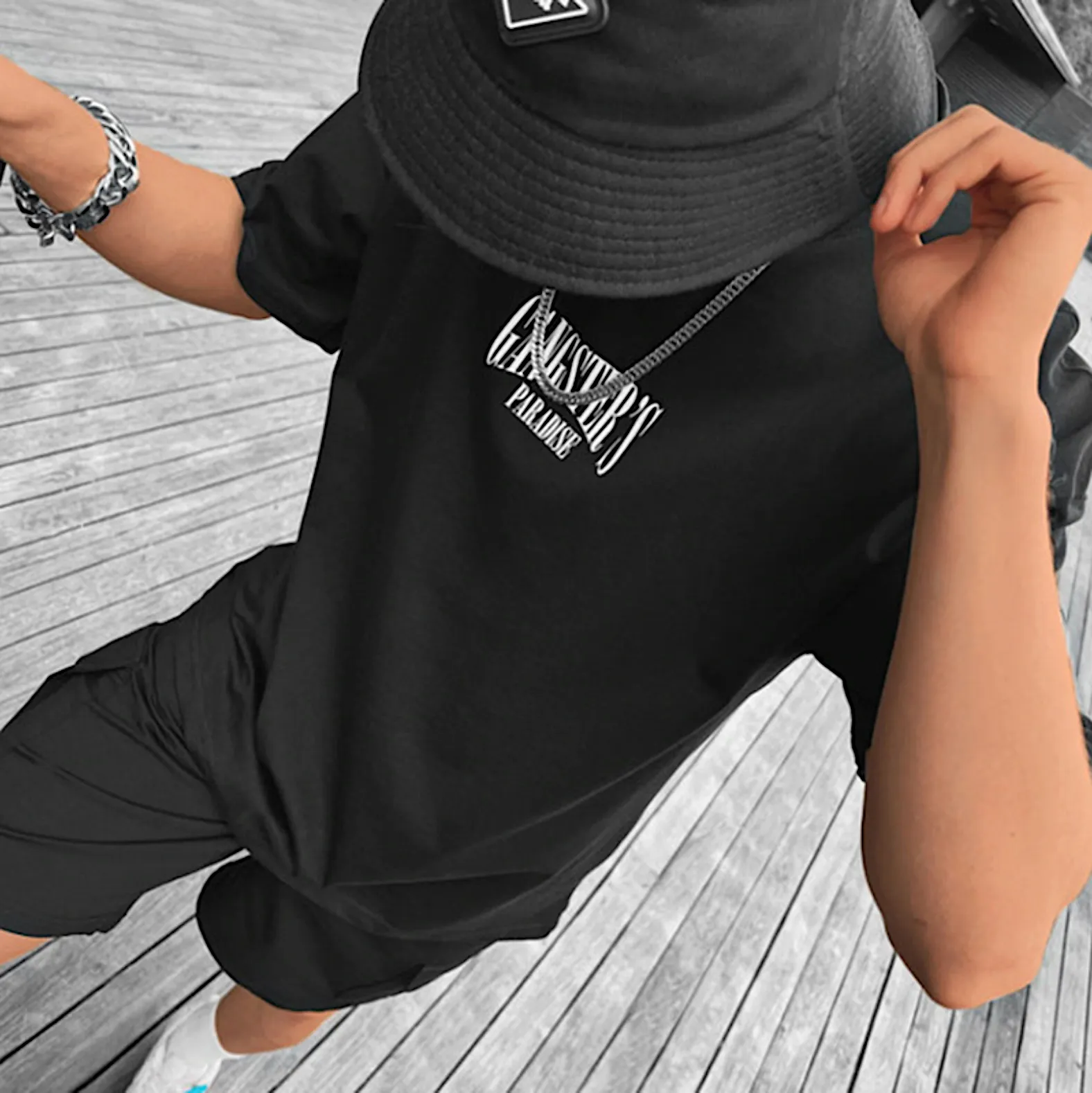 "GANGSTER'S PARADISE" T-shirt Noir Oversize Imprimé Streetwear - URB1™